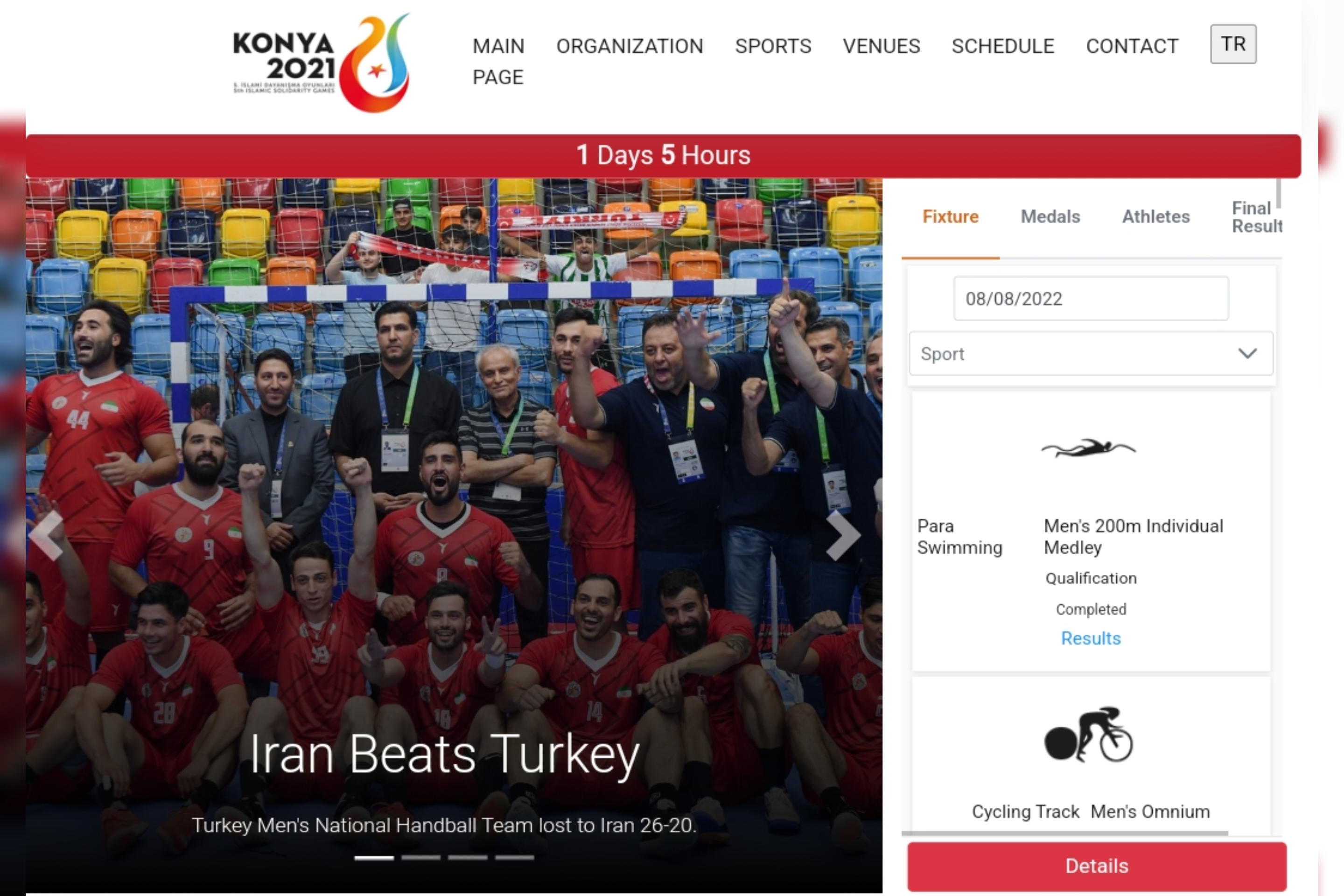 پیروزی تیم ملی هندبال ایران مقابل ترکیه، تیتر یک وب‌سایت بازی‌های همبستگی کشورهای اسلامی